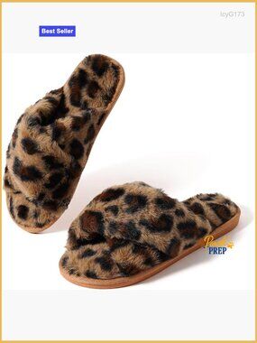 Women's Cross Band Fuzzy Memory Foam Slippers Open Toe House Shoes Plush